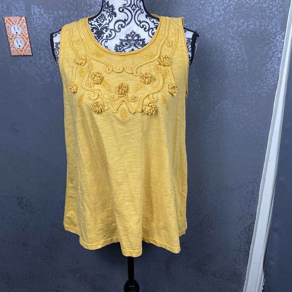Style & Co tropical travel tumeric soutach embroidered swing tank top. sz 0X - Picture 2 of 9